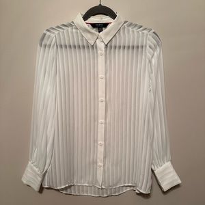 NWT Isaac Mizrahi White Striped Sheer Button Down Blouse Women's XS